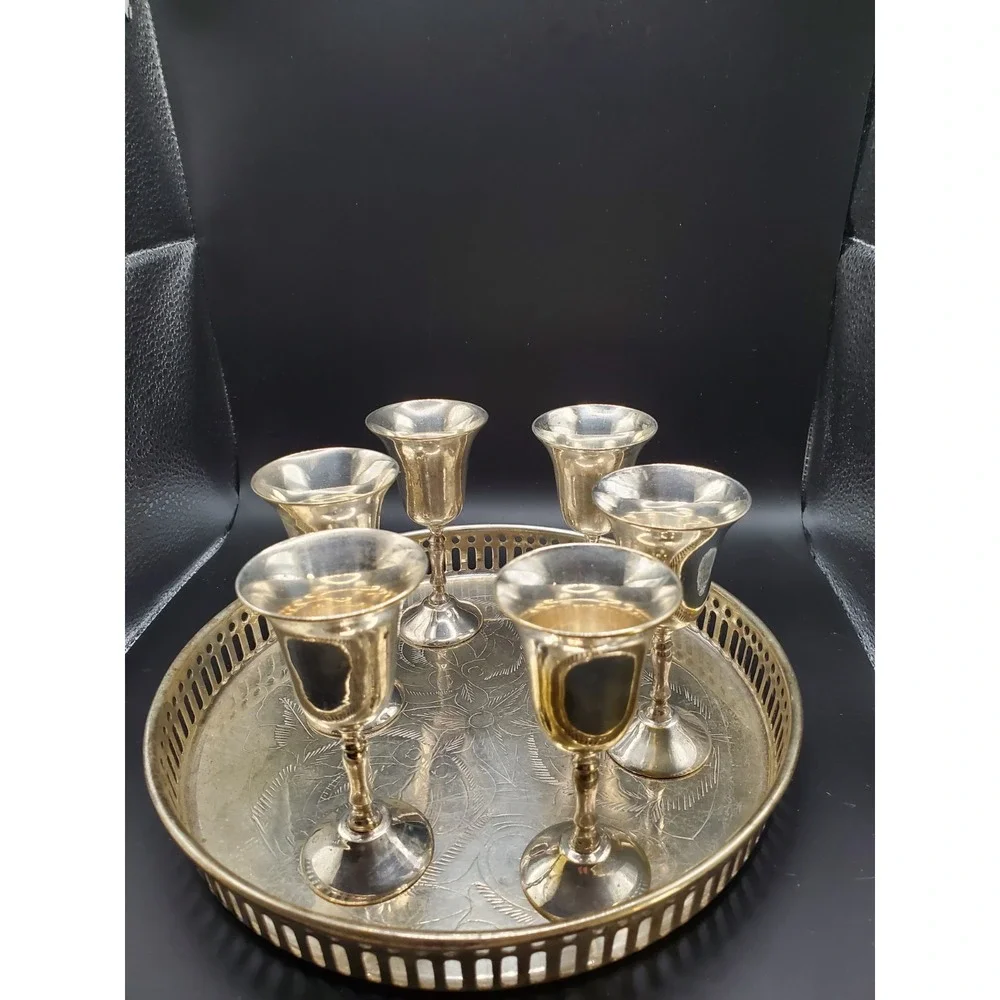 Vintage AMC serving Tray And 6 Cordial Glasses
